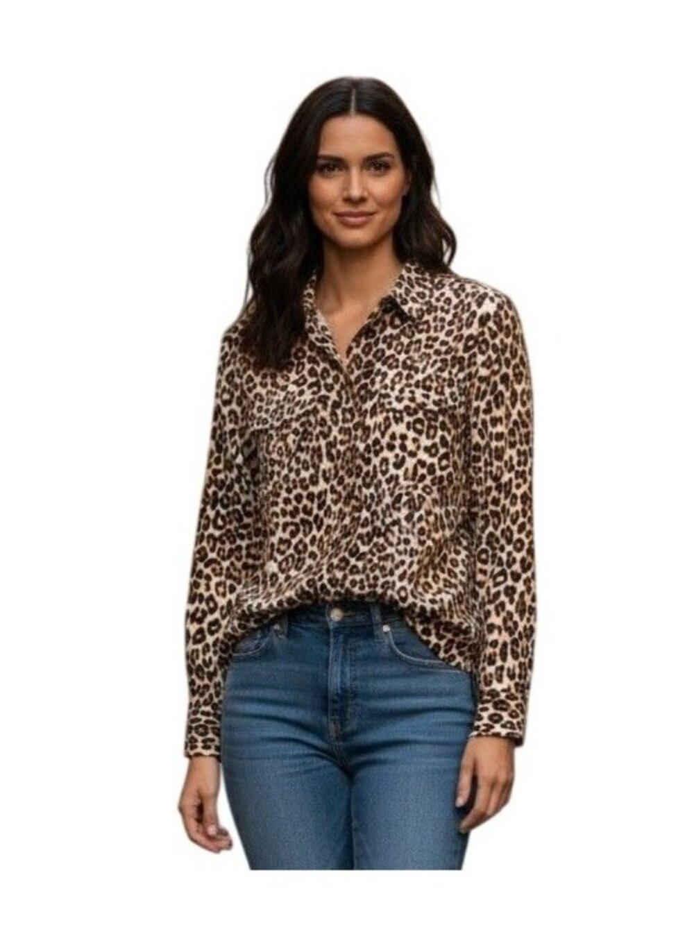 Equipment Signature Silk Leopard Print Button Down Blouse - Size XS